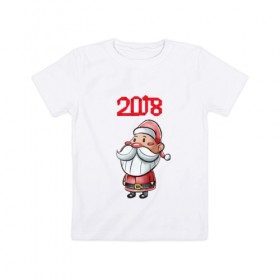 Детская футболка хлопок с принтом новый год 2018 дед мороз в Новосибирске, 100% хлопок | круглый вырез горловины, полуприлегающий силуэт, длина до линии бедер | 