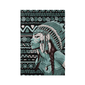 Обложка для паспорта матовая кожа с принтом Девушка индеец в Новосибирске, натуральная матовая кожа | размер 19,3 х 13,7 см; прозрачные пластиковые крепления | Тематика изображения на принте: beautiful | body art | braids | feathers | fringe | girl | indian | mohawk | ornament | pendant | profile | бахрома | боди арт | девушка индеец | ирокез | косы | кулон | орнамент | перья | профиль