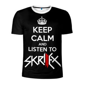 Мужская футболка 3D спортивная с принтом Skrillex keep calm в Новосибирске, 100% полиэстер с улучшенными характеристиками | приталенный силуэт, круглая горловина, широкие плечи, сужается к линии бедра | dub step | dubstep | keep calm | skrillex | даб степ | дабстеп | диджей | драм энд басс | скрилекс