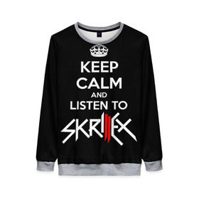 Женский свитшот 3D с принтом Skrillex keep calm в Новосибирске, 100% полиэстер с мягким внутренним слоем | круглый вырез горловины, мягкая резинка на манжетах и поясе, свободная посадка по фигуре | dub step | dubstep | keep calm | skrillex | даб степ | дабстеп | диджей | драм энд басс | скрилекс