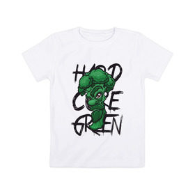 Детская футболка хлопок с принтом Брокколи Hardcore Green в Новосибирске, 100% хлопок | круглый вырез горловины, полуприлегающий силуэт, длина до линии бедер | beard | broccoli | vegan | vegeterian | борода | брокколи | веган | вегетарианец | вегетарианство | зеленый | овощ | персонаж | слоган | усы