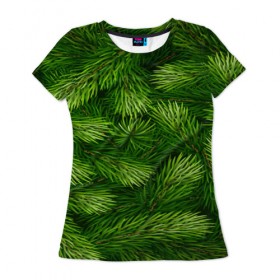 Женская футболка 3D с принтом Ёлочка в Новосибирске, 100% полиэфир ( синтетическое хлопкоподобное полотно) | прямой крой, круглый вырез горловины, длина до линии бедер | веточки | елка | новогодняя ёлка | новый год | природа | рождество | сосна | текстуры | хвойные