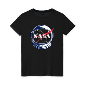 Женская футболка хлопок с принтом NASA в Новосибирске, 100% хлопок | прямой крой, круглый вырез горловины, длина до линии бедер, слегка спущенное плечо | nasa | астронавт | астрофизика | космическое агенство | космонавт | космос | наса | скафандр  | шлем
