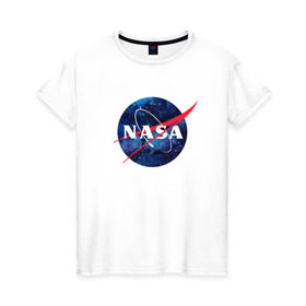 Женская футболка хлопок с принтом NASA в Новосибирске, 100% хлопок | прямой крой, круглый вырез горловины, длина до линии бедер, слегка спущенное плечо | nasa | астронавт | астрофизика | космическое агенство | космонавт | космос | наса | скафандр   | шлем