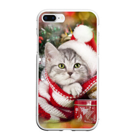 Чехол для iPhone 7Plus/8 Plus матовый с принтом Новогодний котик в Новосибирске, Силикон | Область печати: задняя сторона чехла, без боковых панелей | елка | зима | кот | котейка | кошка | мороз | новый год | снег