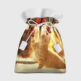 Подарочный 3D мешок с принтом Сюрпризы от Деда Мороза в Новосибирске, 100% полиэстер | Размер: 29*39 см | Тематика изображения на принте: елка | зима | кот | котейка | кошка | мороз | новый год | снег | снежинки