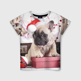 Детская футболка 3D с принтом Новогодние чудеса в Новосибирске, 100% гипоаллергенный полиэфир | прямой крой, круглый вырез горловины, длина до линии бедер, чуть спущенное плечо, ткань немного тянется | Тематика изображения на принте: елка | новый год | пес | снег | снежинки | собака | щенок