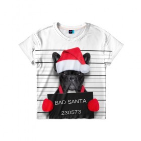 Детская футболка 3D с принтом Прикольный Санта в Новосибирске, 100% гипоаллергенный полиэфир | прямой крой, круглый вырез горловины, длина до линии бедер, чуть спущенное плечо, ткань немного тянется | елка | зима | мороз | новый год | снег | снежинки | собака