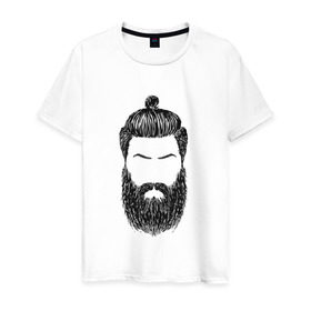 Мужская футболка хлопок с принтом Борода барбер в Новосибирске, 100% хлопок | прямой крой, круглый вырез горловины, длина до линии бедер, слегка спущенное плечо. | барбер | борода | бородища | стиль | стрижка | топкнот