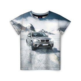 Детская футболка 3D с принтом BMW X5 в Новосибирске, 100% гипоаллергенный полиэфир | прямой крой, круглый вырез горловины, длина до линии бедер, чуть спущенное плечо, ткань немного тянется | Тематика изображения на принте: auto | race | авто | автомобиль | бмв | бумер | бэха | гонки | марка | машина