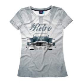 Женская футболка 3D с принтом Ретро стайл 2 в Новосибирске, 100% полиэфир ( синтетическое хлопкоподобное полотно) | прямой крой, круглый вырез горловины, длина до линии бедер | auto | race | авто | автомобиль | гонки | классика | марка | машина | ретро