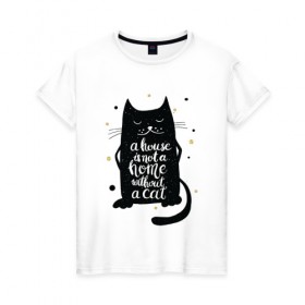 Женская футболка хлопок с принтом Black cat в Новосибирске, 100% хлопок | прямой крой, круглый вырез горловины, длина до линии бедер, слегка спущенное плечо | 