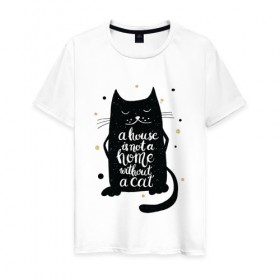 Мужская футболка хлопок с принтом Black cat в Новосибирске, 100% хлопок | прямой крой, круглый вырез горловины, длина до линии бедер, слегка спущенное плечо. | 