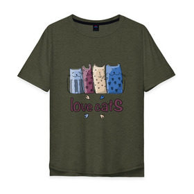 Мужская футболка хлопок Oversize с принтом love cats в Новосибирске, 100% хлопок | свободный крой, круглый ворот, “спинка” длиннее передней части | киса домашние животные | кот | котик | котики | коты | кошка | кошки