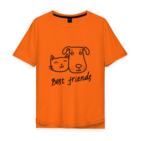 Мужская футболка хлопок Oversize с принтом Best friends в Новосибирске, 100% хлопок | свободный крой, круглый ворот, “спинка” длиннее передней части | киса домашние животные | кот | котик | коты | кошка | кошки