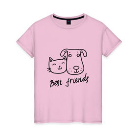 Женская футболка хлопок с принтом Best friends в Новосибирске, 100% хлопок | прямой крой, круглый вырез горловины, длина до линии бедер, слегка спущенное плечо | киса домашние животные | кот | котик | коты | кошка | кошки