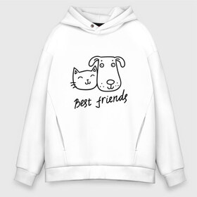 Мужское худи Oversize хлопок с принтом Best friends в Новосибирске, френч-терри — 70% хлопок, 30% полиэстер. Мягкий теплый начес внутри —100% хлопок | боковые карманы, эластичные манжеты и нижняя кромка, капюшон на магнитной кнопке | киса домашние животные | кот | котик | коты | кошка | кошки