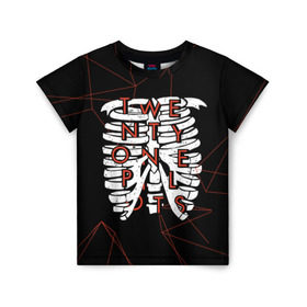 Детская футболка 3D с принтом Twenty One Pilots Bones в Новосибирске, 100% гипоаллергенный полиэфир | прямой крой, круглый вырез горловины, длина до линии бедер, чуть спущенное плечо, ткань немного тянется | rock | t.o.p. | top | twenty one pilots | рок