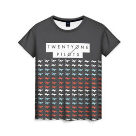 Женская футболка 3D с принтом Twenty One Pilots Planes Brand в Новосибирске, 100% полиэфир ( синтетическое хлопкоподобное полотно) | прямой крой, круглый вырез горловины, длина до линии бедер | rock | t.o.p. | top | twenty one pilots | рок