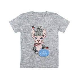 Детская футболка хлопок с принтом Рождественский сфинкс 2 в Новосибирске, 100% хлопок | круглый вырез горловины, полуприлегающий силуэт, длина до линии бедер | киса домашние животные | кот | котик | котики | коты | кошка | кошки