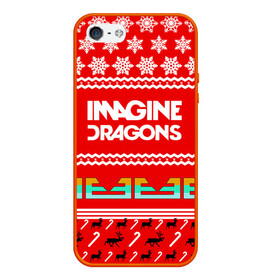 Чехол для iPhone 5/5S матовый с принтом Праздничный Imagine Dragons в Новосибирске, Силикон | Область печати: задняя сторона чехла, без боковых панелей | dragons | imagine | альтернативный | американская | арена | бэн макки | группа | драгонс | дэн | дэн рейнольдс | знак | имеджин | инди | индирок | красный | надпись | новогодний | новый год | поп | праздник