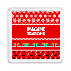 Магнит 55*55 с принтом Праздничный Imagine Dragons в Новосибирске, Пластик | Размер: 65*65 мм; Размер печати: 55*55 мм | dragons | imagine | альтернативный | американская | арена | бэн макки | группа | драгонс | дэн | дэн рейнольдс | знак | имеджин | инди | индирок | красный | надпись | новогодний | новый год | поп | праздник