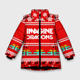 Зимняя куртка для девочек 3D с принтом Праздничный Imagine Dragons в Новосибирске, ткань верха — 100% полиэстер; подклад — 100% полиэстер, утеплитель — 100% полиэстер. | длина ниже бедра, удлиненная спинка, воротник стойка и отстегивающийся капюшон. Есть боковые карманы с листочкой на кнопках, утяжки по низу изделия и внутренний карман на молнии. 

Предусмотрены светоотражающий принт на спинке, радужный светоотражающий элемент на пуллере молнии и на резинке для утяжки. | dragons | imagine | альтернативный | американская | арена | бэн макки | группа | драгонс | дэн | дэн рейнольдс | знак | имеджин | инди | индирок | красный | надпись | новогодний | новый год | поп | праздник