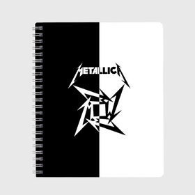 Тетрадь с принтом Metallica в Новосибирске, 100% бумага | 48 листов, плотность листов — 60 г/м2, плотность картонной обложки — 250 г/м2. Листы скреплены сбоку удобной пружинной спиралью. Уголки страниц и обложки скругленные. Цвет линий — светло-серый
 | metallica | группа | джеймс хэтфилд | кирк хэмметт | ларс ульрих | метал | металика | металлика | миталика | музыка | роберт трухильо | рок | трэш | трэшметал | хард | хардрок | хеви | хевиметал