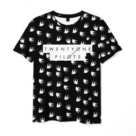 Мужская футболка 3D с принтом Twenty One Pilots Birds White в Новосибирске, 100% полиэфир | прямой крой, круглый вырез горловины, длина до линии бедер | Тематика изображения на принте: rock | t.o.p. | top | twenty one pilots | рок