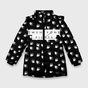 Зимняя куртка для девочек 3D с принтом Twenty One Pilots Birds White в Новосибирске, ткань верха — 100% полиэстер; подклад — 100% полиэстер, утеплитель — 100% полиэстер. | длина ниже бедра, удлиненная спинка, воротник стойка и отстегивающийся капюшон. Есть боковые карманы с листочкой на кнопках, утяжки по низу изделия и внутренний карман на молнии. 

Предусмотрены светоотражающий принт на спинке, радужный светоотражающий элемент на пуллере молнии и на резинке для утяжки. | rock | t.o.p. | top | twenty one pilots | рок