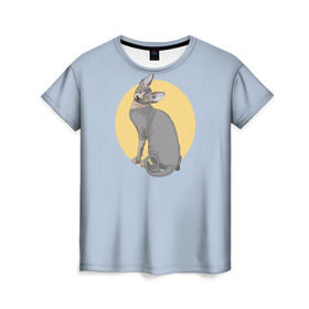 Женская футболка 3D с принтом Сфинкс в Новосибирске, 100% полиэфир ( синтетическое хлопкоподобное полотно) | прямой крой, круглый вырез горловины, длина до линии бедер | киса домашние животные | кот | котик | коты | кошка | кошки
