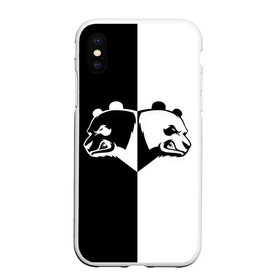 Чехол для iPhone XS Max матовый с принтом Панда в Новосибирске, Силикон | Область печати: задняя сторона чехла, без боковых панелей | бамбук | бамбуковый медведь | белый | голова | два | животное | злость | красная книга | крутой | мишка | оскал | панда | прикольный | тату | цвета | чб | черный | ярость