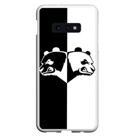 Чехол для Samsung S10E с принтом Панда в Новосибирске, Силикон | Область печати: задняя сторона чехла, без боковых панелей | Тематика изображения на принте: бамбук | бамбуковый медведь | белый | голова | два | животное | злость | красная книга | крутой | мишка | оскал | панда | прикольный | тату | цвета | чб | черный | ярость