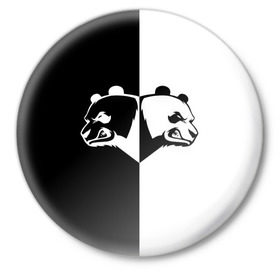 Значок с принтом Панда в Новосибирске,  металл | круглая форма, металлическая застежка в виде булавки | бамбук | бамбуковый медведь | белый | голова | два | животное | злость | красная книга | крутой | мишка | оскал | панда | прикольный | тату | цвета | чб | черный | ярость