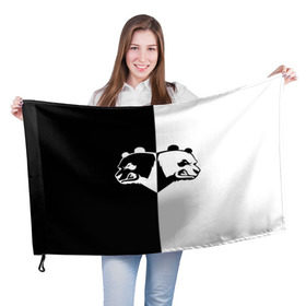 Флаг 3D с принтом Панда в Новосибирске, 100% полиэстер | плотность ткани — 95 г/м2, размер — 67 х 109 см. Принт наносится с одной стороны | бамбук | бамбуковый медведь | белый | голова | два | животное | злость | красная книга | крутой | мишка | оскал | панда | прикольный | тату | цвета | чб | черный | ярость