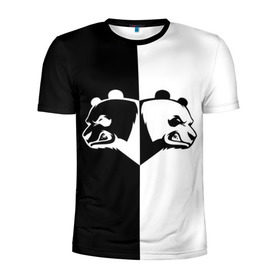 Мужская футболка 3D спортивная с принтом Панда в Новосибирске, 100% полиэстер с улучшенными характеристиками | приталенный силуэт, круглая горловина, широкие плечи, сужается к линии бедра | Тематика изображения на принте: бамбук | бамбуковый медведь | белый | голова | два | животное | злость | красная книга | крутой | мишка | оскал | панда | прикольный | тату | цвета | чб | черный | ярость