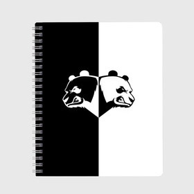 Тетрадь с принтом Панда в Новосибирске, 100% бумага | 48 листов, плотность листов — 60 г/м2, плотность картонной обложки — 250 г/м2. Листы скреплены сбоку удобной пружинной спиралью. Уголки страниц и обложки скругленные. Цвет линий — светло-серый
 | Тематика изображения на принте: бамбук | бамбуковый медведь | белый | голова | два | животное | злость | красная книга | крутой | мишка | оскал | панда | прикольный | тату | цвета | чб | черный | ярость