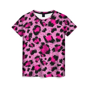 Женская футболка 3D с принтом Розовый леопард в Новосибирске, 100% полиэфир ( синтетическое хлопкоподобное полотно) | прямой крой, круглый вырез горловины, длина до линии бедер | Тематика изображения на принте: гепард | леопард