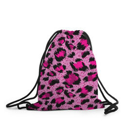 Рюкзак-мешок 3D с принтом Розовый леопард в Новосибирске, 100% полиэстер | плотность ткани — 200 г/м2, размер — 35 х 45 см; лямки — толстые шнурки, застежка на шнуровке, без карманов и подкладки | гепард | леопард