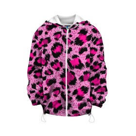 Детская куртка 3D с принтом Розовый леопард в Новосибирске, 100% полиэстер | застежка — молния, подол и капюшон оформлены резинкой с фиксаторами, по бокам — два кармана без застежек, один потайной карман на груди, плотность верхнего слоя — 90 г/м2; плотность флисового подклада — 260 г/м2 | гепард | леопард