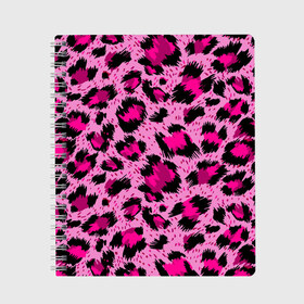 Тетрадь с принтом Розовый леопард в Новосибирске, 100% бумага | 48 листов, плотность листов — 60 г/м2, плотность картонной обложки — 250 г/м2. Листы скреплены сбоку удобной пружинной спиралью. Уголки страниц и обложки скругленные. Цвет линий — светло-серый
 | Тематика изображения на принте: гепард | леопард