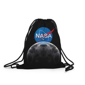 Рюкзак-мешок 3D с принтом NASA MOON в Новосибирске, 100% полиэстер | плотность ткани — 200 г/м2, размер — 35 х 45 см; лямки — толстые шнурки, застежка на шнуровке, без карманов и подкладки | galaxy | moon | nasa | space | астрономия | известные | космос | луна | наса | планет