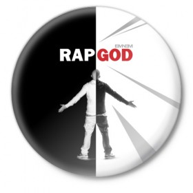 Значок с принтом Rap God Eminem в Новосибирске,  металл | круглая форма, металлическая застежка в виде булавки | 