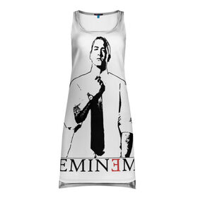 Платье-майка 3D с принтом Eminem в Новосибирске, 100% полиэстер | полуприлегающий силуэт, широкие бретели, круглый вырез горловины, удлиненный подол сзади. | actor | american rapper | composer | eminem | music | rap | record producer | актёр | американский | композитор | музыка | музыкальный продюсер | рэп | рэпер