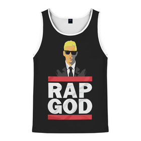 Мужская майка 3D с принтом Rap God Eminem в Новосибирске, 100% полиэстер | круглая горловина, приталенный силуэт, длина до линии бедра. Пройма и горловина окантованы тонкой бейкой | Тематика изображения на принте: actor | american rapper | composer | eminem | music | rap | rap god | record producer |   | актёр | американский | композитор | музыка | музыкальный продюсер | рэп | рэпер