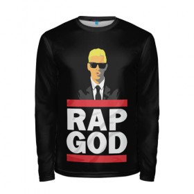Мужской лонгслив 3D с принтом Rap God Eminem в Новосибирске, 100% полиэстер | длинные рукава, круглый вырез горловины, полуприлегающий силуэт | actor | american rapper | composer | eminem | music | rap | rap god | record producer |   | актёр | американский | композитор | музыка | музыкальный продюсер | рэп | рэпер