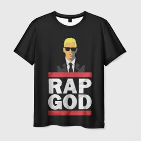 Мужская футболка 3D с принтом Rap God Eminem в Новосибирске, 100% полиэфир | прямой крой, круглый вырез горловины, длина до линии бедер | actor | american rapper | composer | eminem | music | rap | rap god | record producer |   | актёр | американский | композитор | музыка | музыкальный продюсер | рэп | рэпер