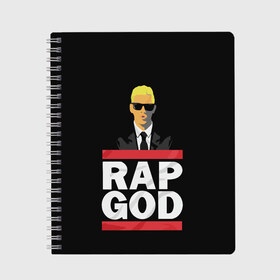 Тетрадь с принтом Rap God Eminem в Новосибирске, 100% бумага | 48 листов, плотность листов — 60 г/м2, плотность картонной обложки — 250 г/м2. Листы скреплены сбоку удобной пружинной спиралью. Уголки страниц и обложки скругленные. Цвет линий — светло-серый
 | actor | american rapper | composer | eminem | music | rap | rap god | record producer |   | актёр | американский | композитор | музыка | музыкальный продюсер | рэп | рэпер