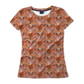 Женская футболка 3D с принтом Рыжик в Новосибирске, 100% полиэфир ( синтетическое хлопкоподобное полотно) | прямой крой, круглый вырез горловины, длина до линии бедер | кот | кошка | пушистик | рыжий | рыжик | текстура