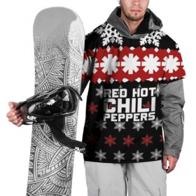 Накидка на куртку 3D с принтом Праздничный RHCP в Новосибирске, 100% полиэстер |  | red hot chili peppers | rhcp | альтернативный | группа | джош клингхоффер | знак | красные острые перцы чили | красный | метал | надпись | новогодний | новый год | праздник | ред хот ч | рождество | рок | рхчп | рэп